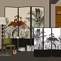 Decorative Room Divider Featuring Flamingo And Plant Patterns In Interior Design 3d model