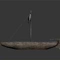 Ancient Traditional Wooden Sailing Boat With Canvas Sails And Vintage Design