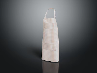 Checkered Beige And White Cotton Kitchen Apron With Adjustable Straps Design 3d model