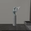 White Doll Standing On Decorative Column With Light Effect In Modern Interior 3d model