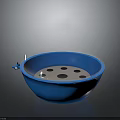 Round Blue Container With Clear Dome Lid And White Knob Featuring Holes Inside