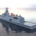 Modern Warship Navigating On Calm Ocean Surface