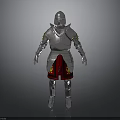 Medieval Silver Armor With Red Gold Decorated Skirt And Full Body Protection