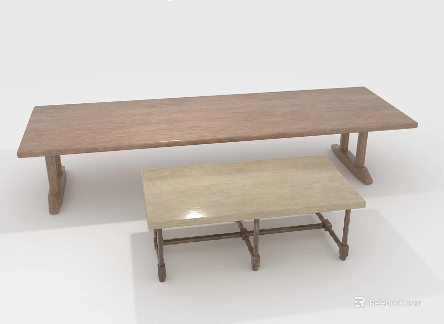 Simple Rectangular Coffee Tables With Brown And Beige Tops Wooden Legs Design 3d model 