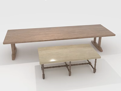 Simple Rectangular Coffee Tables With Brown And Beige Tops Wooden Legs Design 3d model