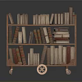 Vintage Wooden Bookcase Furniture With Multiple Shelves On Wheels Filled With Books