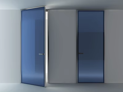 Blue Glass Doors In Modern Interior With White Wall And Open Panel 3d model
