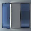 Blue Glass Doors In Modern Interior With White Wall And Open Panel
