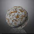 White And Orange Soccer Ball With Cracked Black Lines And Textured Surface