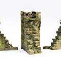 Ancient Weathered Stone Building Exterior Wall With Mossy Ruins And Broken Bricks