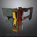 Mechanical Modern Weapon With Metal Axe Head Red Orange Components Sharp Edges And Sleek Design 3d model