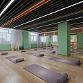 Bright Dance And Yoga Studio With Green Walls Purple Mats For Fitness Practice