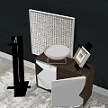 Modern Minimalist Entryway Console Cabinet With Geometric Panels Floor Lamp And Decorative Painting