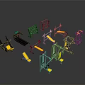 Various Gym Fitness Equipment With Treadmill Bench Dumbbell Racks And Yellow Black Design