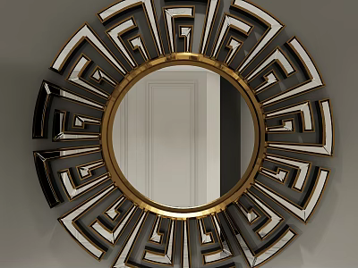 Round Mirror With Intricate Geometric Pattern And Gold Accent Frame For Wall Decor 3d model