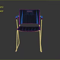 Modern Dark Blue Chair With Padded Seat Chrome Metal Legs Armrests And Backrest Circular Cutout
