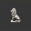 Detailed White Stone Lion Sculpture In Sitting Pose With Curly Mane And Base