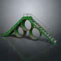 Green Industrial Structure Featuring Circular Pipes Staircase And Metal Railing