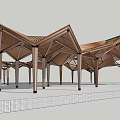 Modern Architectural Pergola With Geometric Roof Structure And Metallic Supporting Columns