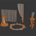 Decorative Scene Components With Transparent Curtains Hanging Rings Flower Wreath And Chandeliers