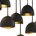 Black And Gold Dome Shaped Pendant Lights Hanging From Ceiling Bar 3d model