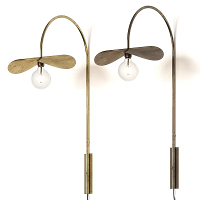 Modern Wall Lamps With Metallic Leaf Shaped Shades And Transparent Bulbs In Gold Black Finishes 3d model
