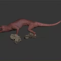 Pink Dinosaur Like Creature With Sharp Teeth Ferocious Posture Standing On Rock In Gray Background