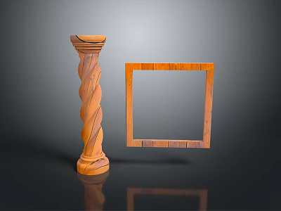 Wooden Lighting Combination With Twisted Column And Square Frame For Home Decor 3d model
