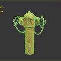 Yellow Vintage Fire Hydrant With Chains And Valves On Dark Background 3d model