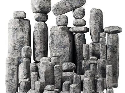 Natural Stone and Wood Sculptures Arranged in Artistic Stacked Formation 3d model