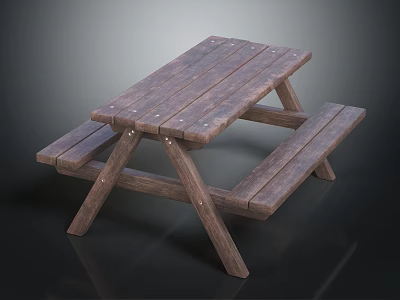 Wooden Outdoor Picnic Table Furniture With Attached Benches And Natural Design 3d model