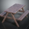 Wooden Outdoor Picnic Table Furniture With Attached Benches And Natural Design