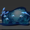 Ocean Themed Display Stand With Company Logo Marine Creatures And Seaweed Decor