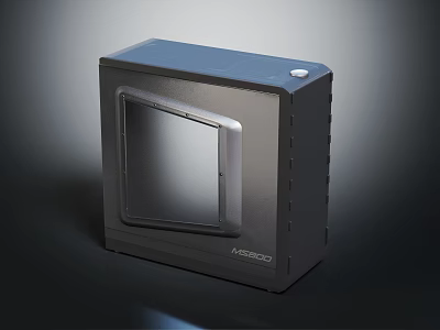 MSCOCO Black Rectangular Electronic Enclosure With Window Top Button And Side Stripes 3d model