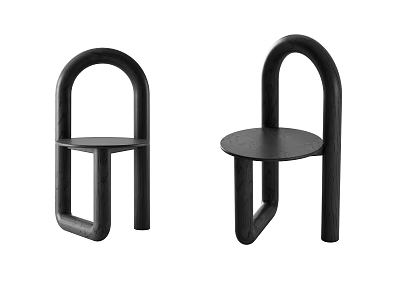 Modern Black Single Chair With Curved Frame And Round Seat Design 3d model