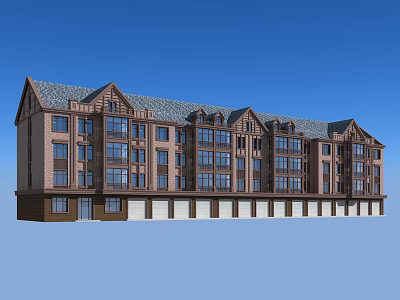 Multi Story Residential Building With Sloped Roof Brown Beige Exterior And Multiple Windows 3d model