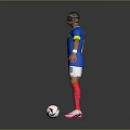 Man in Blue Football Jersey Number 10 White Shorts Red Socks Goggles with Soccer Ball