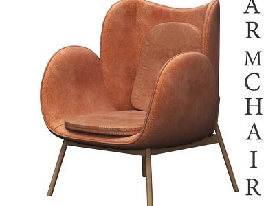 Modern High Back Soft Upholstered Leisure Armchair With Sturdy Wooden Legs For Cozy Home Relaxation 3d model