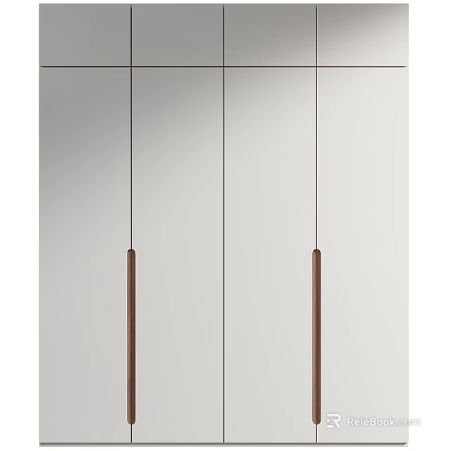 Modern White Wardrobe Design With Wooden Handles And Minimalist Cabinet Doors 3d model 