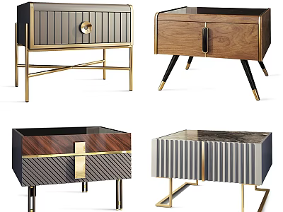Modern Elegant Nightstands With Wooden Panels Metal Legs And Gold Hardware 3d model
