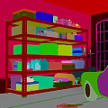 Organized Garage with Metal Shelving Tools Tires Storage Items and Red Car