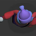 Colorful Cartoon Character With Turquoise Hair Purple Hat Red Hoodie Holding White Ball Shoulder Bag