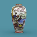Decorative Oriental Vase With Gold Accents Colorful Bird And Floral Patterns