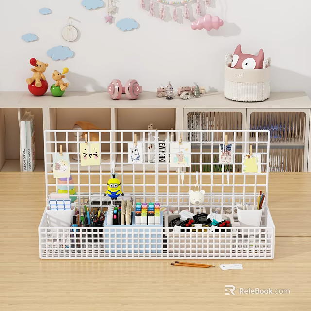White Grid Storage Rack For Organizing Stationery And Small Desk Items 3d model