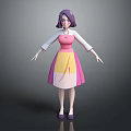 Cartoon Style Female Game Movie Character With Purple Hair Glasses Pink Top Yellow White Skirt
