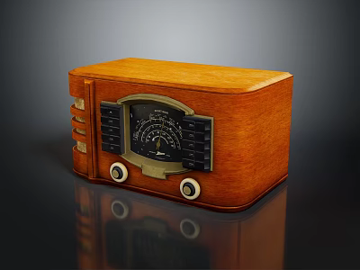 Vintage Electronic Radio With Wooden Case And Retro Dial Knobs 3d model