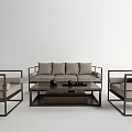 Modern Upholstered Sofa Coffee Table Set With Two Accent Chairs And Decorative Items 3d model