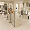 Modern Clothing Store Open Layout With White Dresses Mannequins Arched Doorways And Lighting