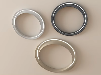 Modern Circular Ceiling Lights in Silver Black and Gold Colors with Sleek Ring Design 3d model