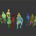 Group of Diverse People in Various Poses and Casual Clothing on Reflective Surface